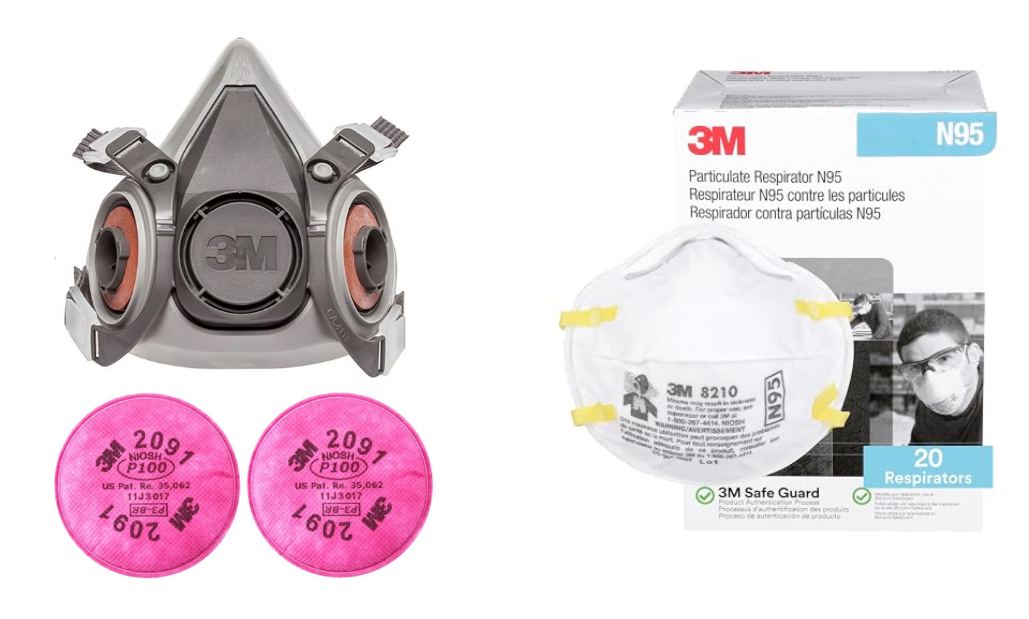 3M 6200 half facepiece respirator with 2091 P100 filters and 8210 N95 respirators